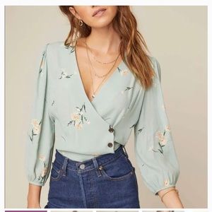 Astr the label mint floral blouse